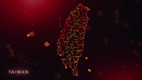 Digital Taiwan Map Motion Reveal With Abstract Red And Orange Plexus Networ.. Stock Footage 329480401