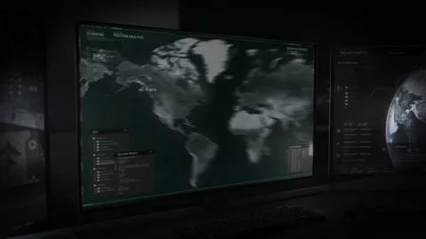 Digital Target Search Ui Global Map Scanning Process During Spy Operation Stock Footage 256029297