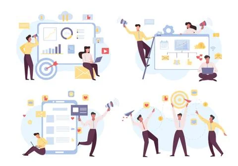 Digital targeted advertisement flat vector illustrations set Stock Illustration