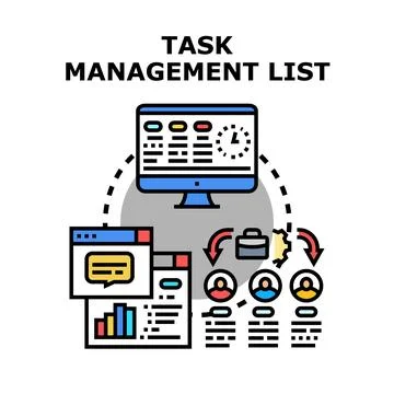Digital task management process planning and team collaboration Ilustração Stock