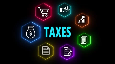Digital Taxation concept on the transparent background. Icons of money, sho.. 스톡 동영상 336985944