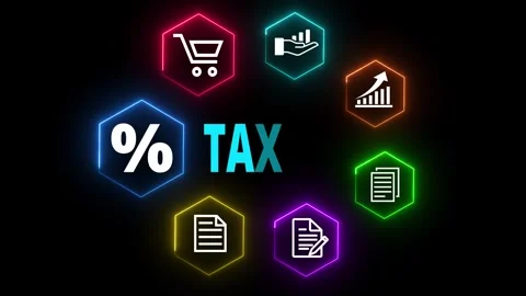 Digital Taxation concept on the transparent background. Icons of money, sho.. Vidéo 340408273