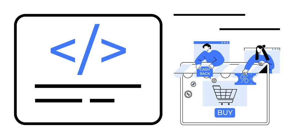 Digital Team Building E-commerce Website with Coding and Design Interface Stock Illustration