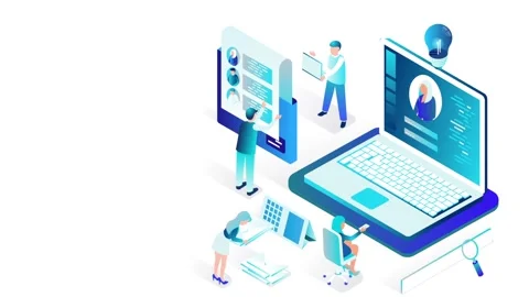 Digital Teamwork and Collaboration in Modern Office Workspace Illustration 스톡 동영상 341920075