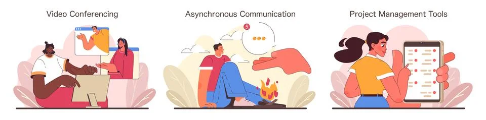 Digital Teamwork set. Flat vector illustration Stock Illustration