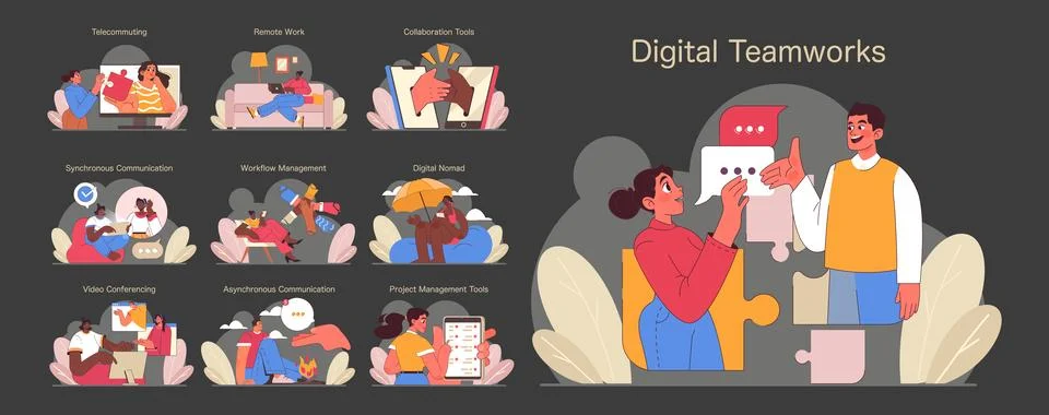 Digital Teamworks concept. Flat vector illustration Illustrazione stock