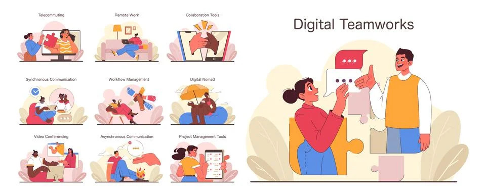 Digital Teamworks concept. Flat vector illustration Illustrazione stock