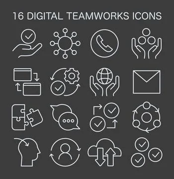 Digital Teamworks Icon Set. Flat vector illustration イラスト素材