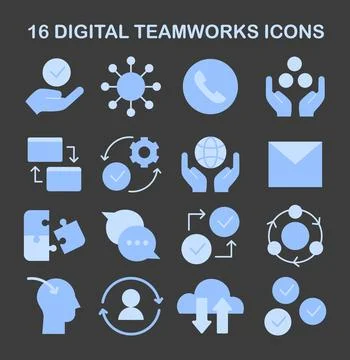Digital Teamworks Icon Set. Flat vector illustration 스톡 일러스트