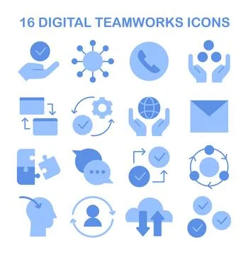 Digital Teamworks Icon Set. Flat vector illustration 스톡 일러스트