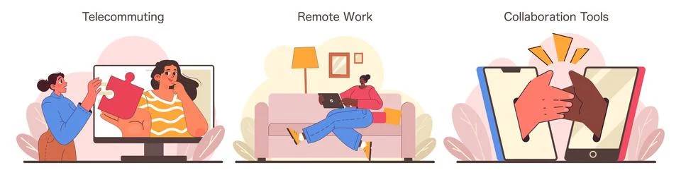 Digital Teamworks set. Flat vector illustration イラスト素材