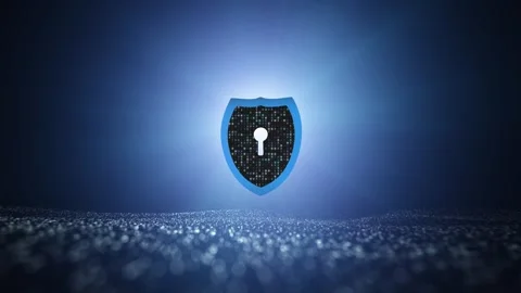 Digital tech binary code 3d shield on wave particle background loop motion Stock Footage 341897725