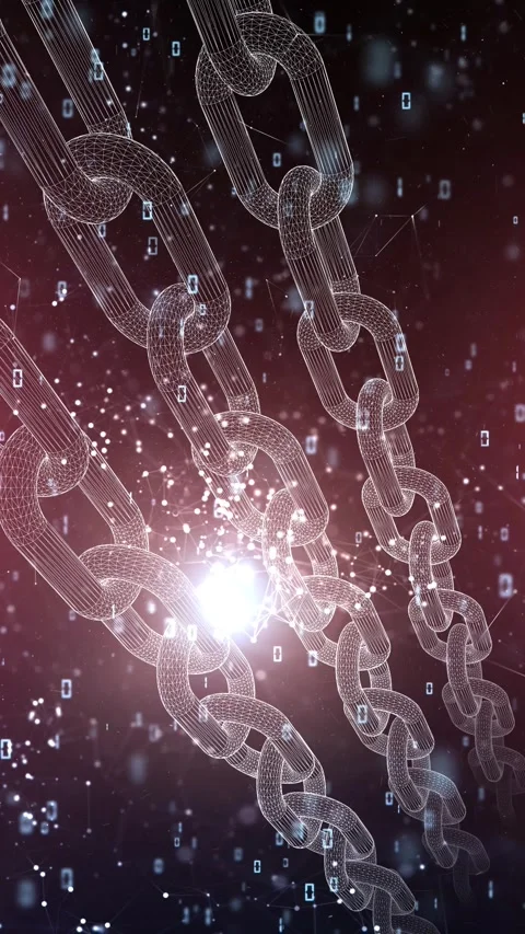 Digital tech blockchain chain loop cyberspace vertical background Stock Footage 341900848