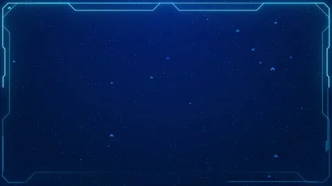 Digital tech border overlay blue glowing frame, small data dots, arrow indicator Stock Footage 340568380