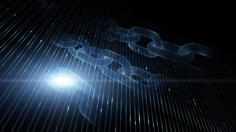Digital tech chains on loop dark computer network background Stock Footage 345524002