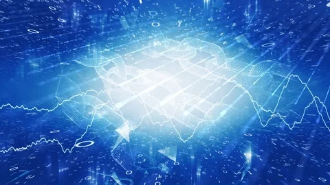Digital tech data with blockchain chains slow motion Stock Footage 337661934