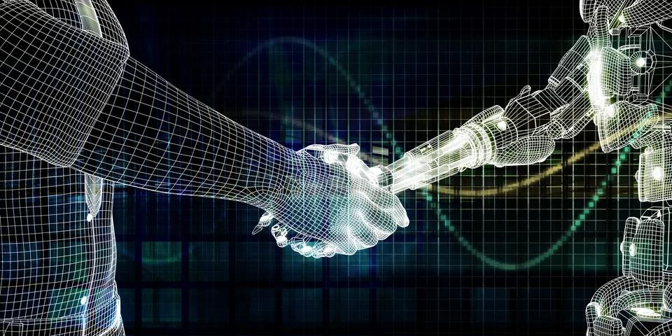 Digital Tech Evolution And Human AI Alliance 库存插图