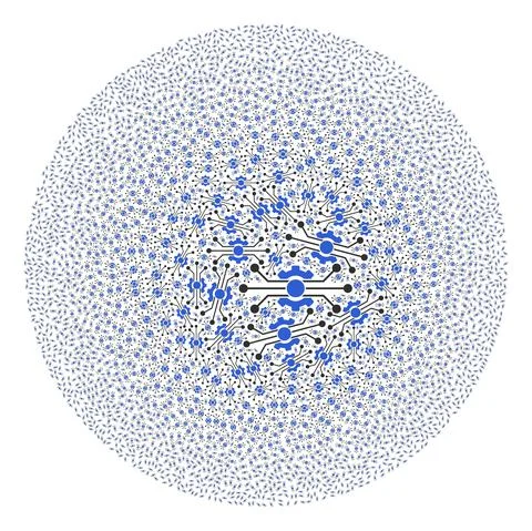 Digital Tech Icon Round Globula Collage Stock Illustration