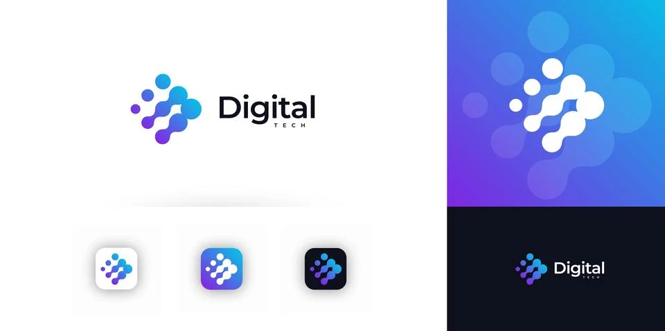 Digital tech logo, abstract gradient dots, modern app icon for IT company Stockillustratie