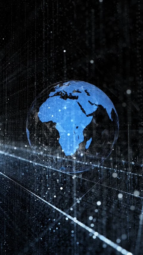 Digital tech network lines with earth planet loop rotation Stock Footage 345062371