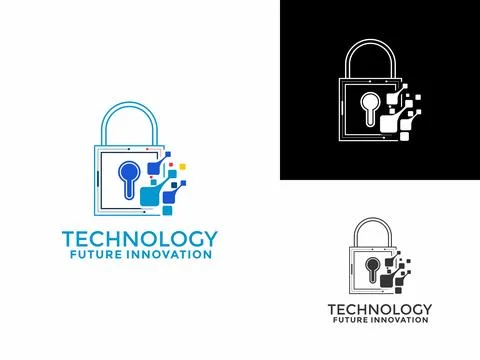 Digital Tech Protection logo design. Padlock Tech logo icon. Cyber security.. Stock Illustration