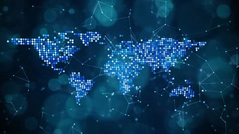 Digital tech world map with lines animation background Stock Footage 344145064