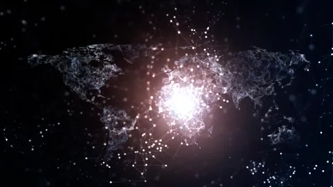 Digital tech world map network lines dots animation Stock Footage 334817497