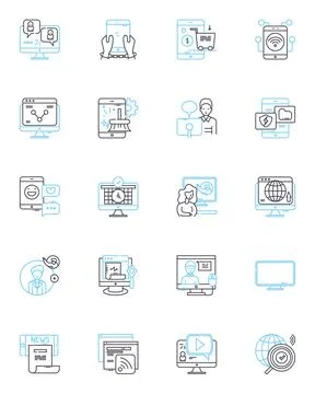 Digital technique linear icons set. Algorithm, Automation, Big data, Blockchain Stock Illustration