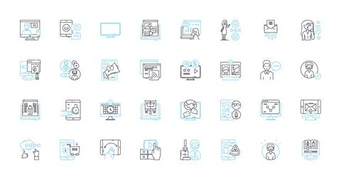 Digital technique linear icons set. Algorithm, Automation, Big data, Blockchain Stock Illustration