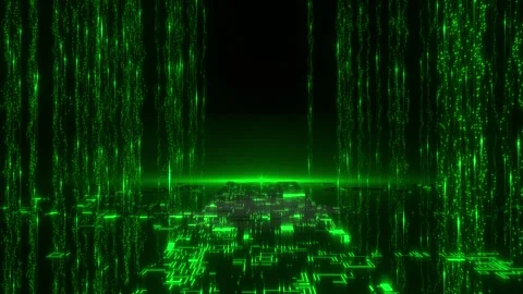 Digital techno code rain background in motion loop animated Stock Footage 332784969