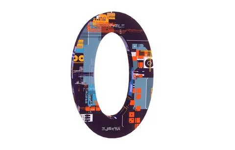 Digital techno zero. Futuristic round sign coated with 3d render of colored Stock Illustration