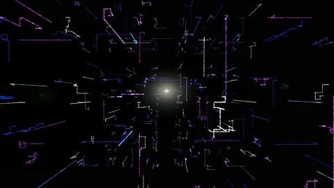 Digital technologic tunnel. Big Data tunnel with futuristic matrix and flare. 4k Stock Footage 168218797