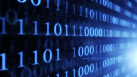 Digital technologies. Binary code wall random numbers glowing on a black 스톡 사진