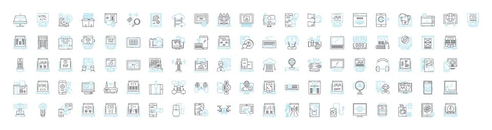 Digital technologies vector line icons set. Digital, Technologies, Computation Stock Illustration