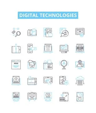 Digital technologies vector line icons set. Digital, Technologies, Computation Stock Illustration