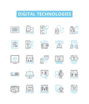 Digital technologies vector line icons set. Digital, Technologies, Computation Stock Illustration