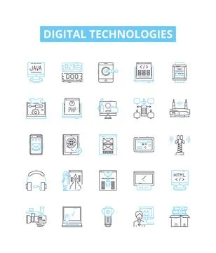 Digital technologies vector line icons set. Digital, Technologies, Computation Ilustración de archivo