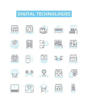 Digital technologies vector line icons set. Digital, Technologies, Computation 스톡 일러스트