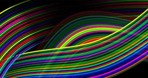 Digital technologies. Wavy multi-colored lines from many dots or particles on Stock Illustration