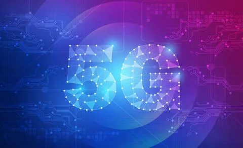 Digital technology 5G network blue pink background, technology wifi purple tech Stock Illustration