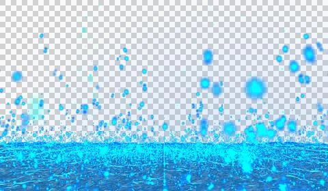 Digital technology abstract 3d blue light particles raining hits water waves Illustrazione stock