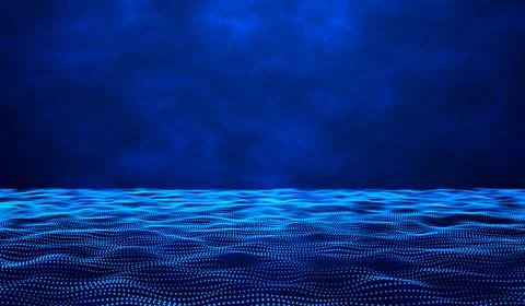 Digital technology abstract 3d blue light particles water waves on blue gra.. Stock Illustration