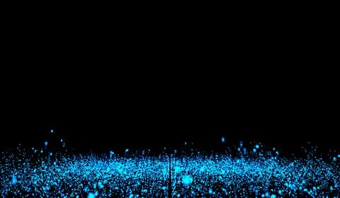 Digital technology abstract 3d blue light particles raining hits water wave.. Stock Illustration