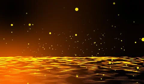 Digital technology abstract 3d orange-yellow light particles raining hits w.. 스톡 일러스트