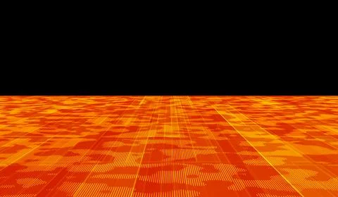 Digital technology abstract 3d orange-red light particles water waves on bl.. Иллюстрация