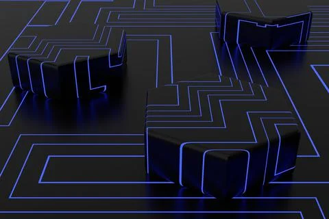 Digital technology abstract background. 3D rendering. Stock Illustration