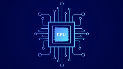 Digital technology abstract microchip CPU Processor icon with Circuit Board.. Stock Illustration