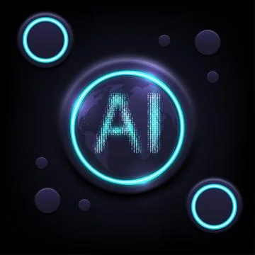 Digital technology AI background. Ring circuit button technology background.. Stock Illustration