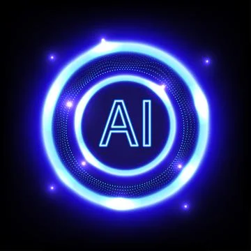 Digital technology AI dark blue background. Ring circuit technology chipset.. Stock Illustration