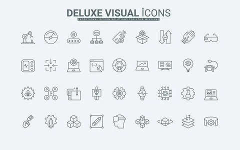 Digital technology, AI development and access to smart devices, VR line icons Stock Illustration